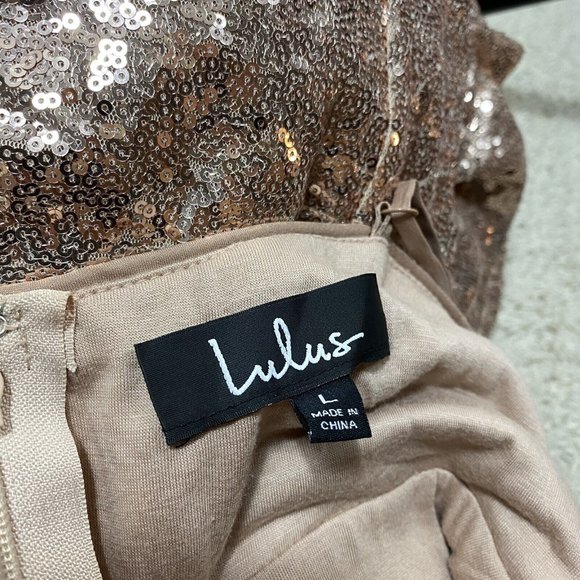 Lulu's my muse Rose Gold Sequin Maxi Dress Ball Gown Size Large Prom Dress - Picture 7 of 8